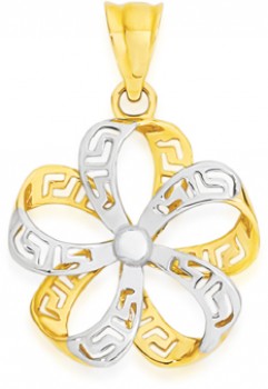 9ct-Gold-Two-Tone-Greek-Key-Flower-Pendant on sale