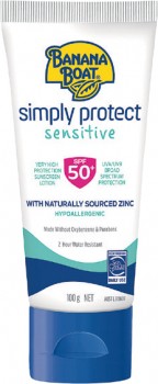 Banana-Boat-Simply-Protect-Sensitive-Body-Sunscreen-Lotion-SPF-50-100g on sale