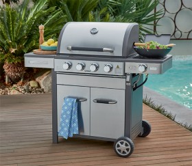 Grilled-4-Burner-Stainless-Steel-Hooded-BBQ-with-Side-Burner on sale
