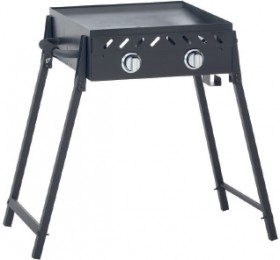 Grilled-Solid-Plate-2-Burner-BBQ-with-Folding-Legs on sale