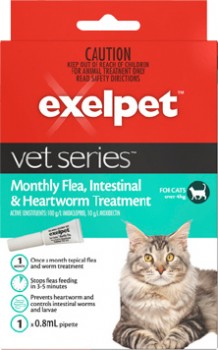 Exelpet-Vet-Series-Monthly-Flea-Intestinal-Heartworm-Treatment-for-Cats-Over-4kg on sale