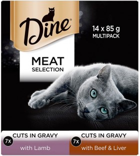 Dine-14-Pack-Cat-Food-Tin-85g-Meat-Selection-In-Gravy on sale