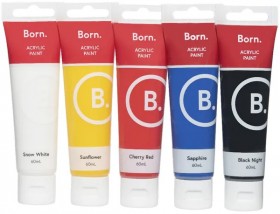 Born-Acrylic-Paints-60mL-Primary-Colours-5-Pack on sale