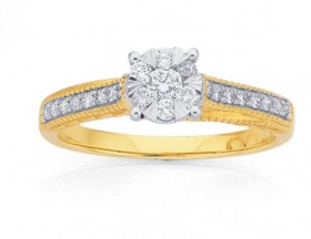 9ct-Gold-Diamond-Cluster-Shoulder-Set-Ring on sale