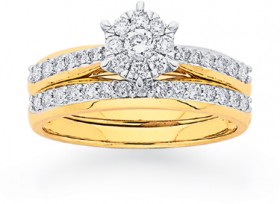 9ct-Gold-Diamond-Cluster-Bridal-Set on sale