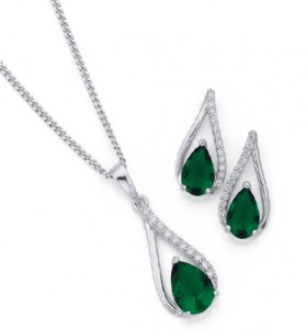Sterling-Silver-Green-Cubic-Zirconia-Pendant-Earrings-Set on sale