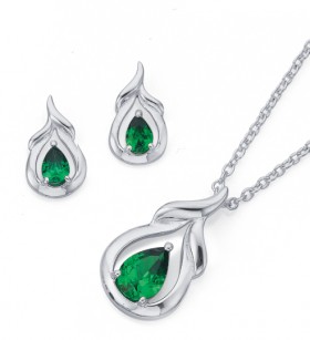Sterling-Silver-Green-Cubic-Zirconia-Pendant-Earrings-Set on sale