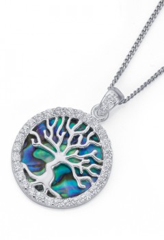 Sterling-Silver-Green-Paua-Shell-and-Cubic-Zirconia-Tree-of-Life-Pendant on sale