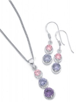 Sterling-Silver-Round-Cubic-Zirconia-Earrings-Pendant-Set on sale