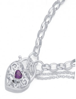 Sterling-Silver-Amethyst-and-Cubic-Zirconia-Padlock-Bracelet on sale
