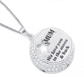 Sterling-Silver-Cubic-Zirconia-We-Love-You-Mum-Pendant on sale