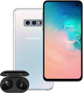 Samsung-S10e-128GB-White-and-Galaxy-Buds on sale