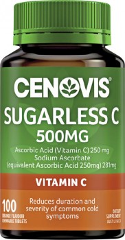 Cenovis-Sugarless-C-500mg-Orange-Flavour-100-Tablets on sale