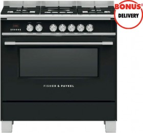 Fisher-Paykel-90cm-Dual-Fuel-Freestanding-Cooker-Black on sale