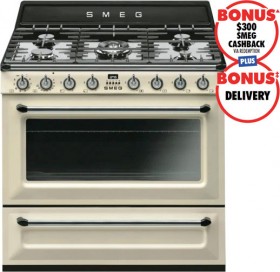 Smeg-90cm-Victoria-Dual-Fuel-Upright-Cooker-Pannacotta on sale