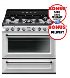 Smeg-90cm-Victoria-Dual-Fuel-Upright-Cooker-White on sale