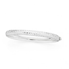 Sterling-Silver-Fancy-Diamond-Cut-Hinge-Bangle on sale