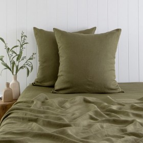 Washed-Linen-Olive-European-Pillowcase-Pair-by-MUSE on sale