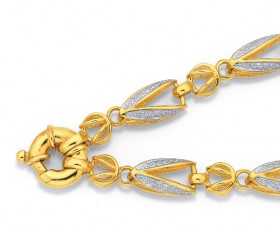 9ct-Gold-Two-Tone-19cm-Solid-Bolt-Ring-Bracelet on sale