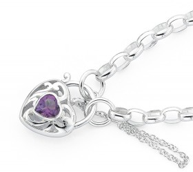 Sterling-Silver-Amethyst-Scroll-Padlock-Bracelet on sale