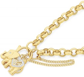 9ct-Gold-19cm-Solid-Belcher-Diamond-Padlock-Bracelet on sale