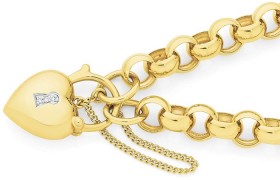 9ct-Gold-20cm-Solid-Belcher-Bracelet-with-Diamond-Set-Padlock on sale