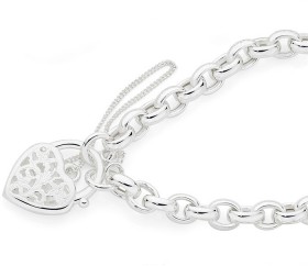 Sterling-Silver-19cm-Belcher-Padlock-Bracelet on sale