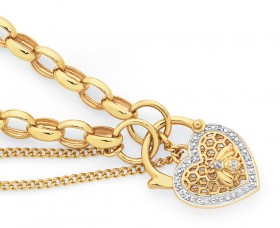 9ct-Gold-19cm-Solid-Belcher-Diamond-Padlock-Bracelet on sale