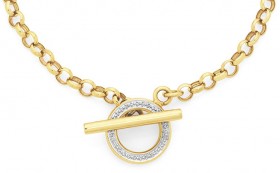 9ct-Gold-Two-Tone-19cm-Solid-Belcher-T-Bar-FOB-Bracelet on sale